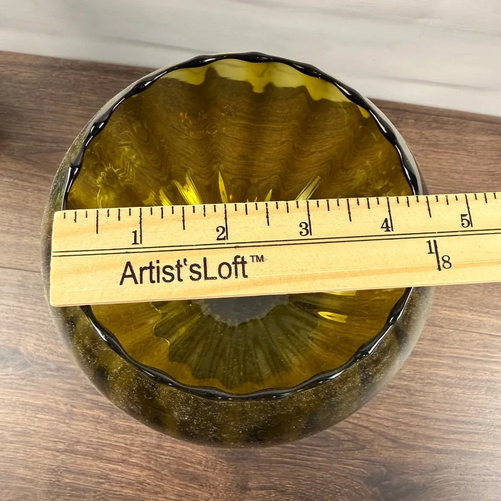Empoli Italy Olive Green Art Glass Goblet Vase Twisted Stem MCM